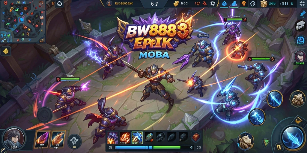 Tangkapan layar BW888 menampilkan adegan pertempuran yang seru dalam permainan MOBA.