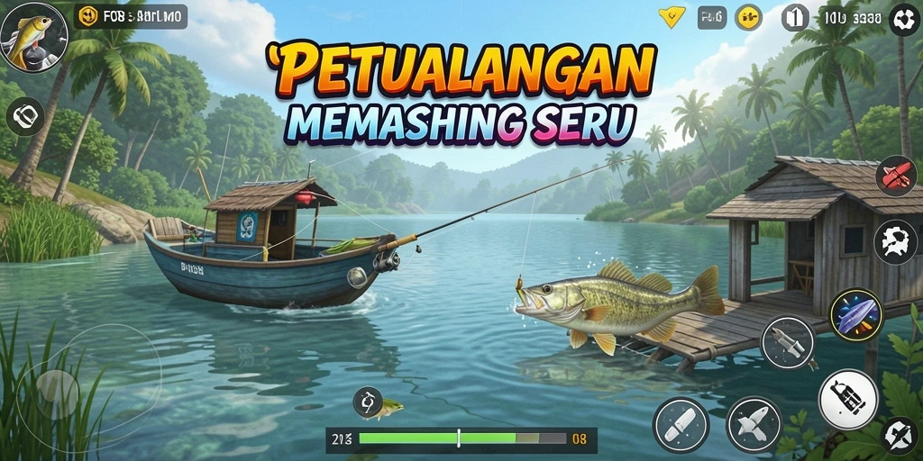 Screenshot FO8 menampilkan momen menangkap ikan di laut.