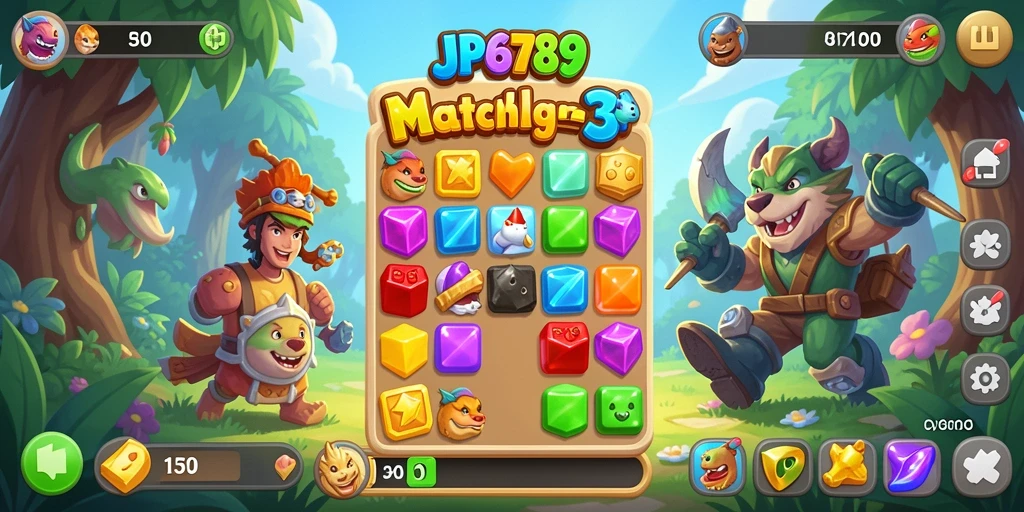 Tampilan seru gameplay JP6789 dalam aksi Match-3.
