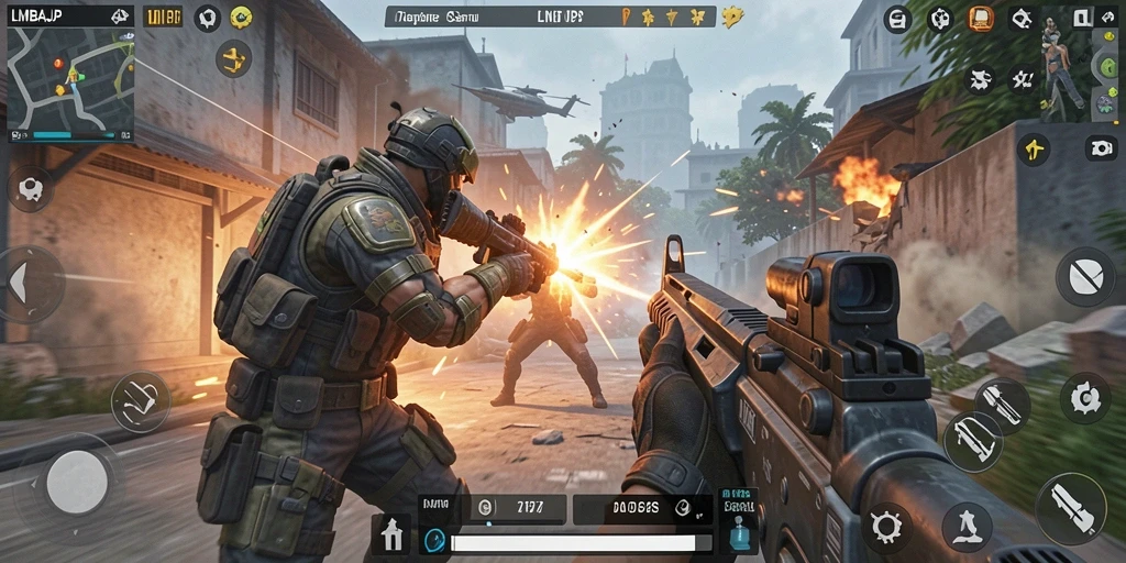 Tampilan gameplay seru di LMBAJP dengan aksi pertempuran intens.