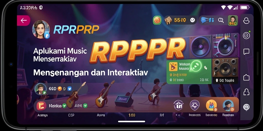 Tampilan gameplay RPRPRP dengan fitur musik interaktif dan karaoke.