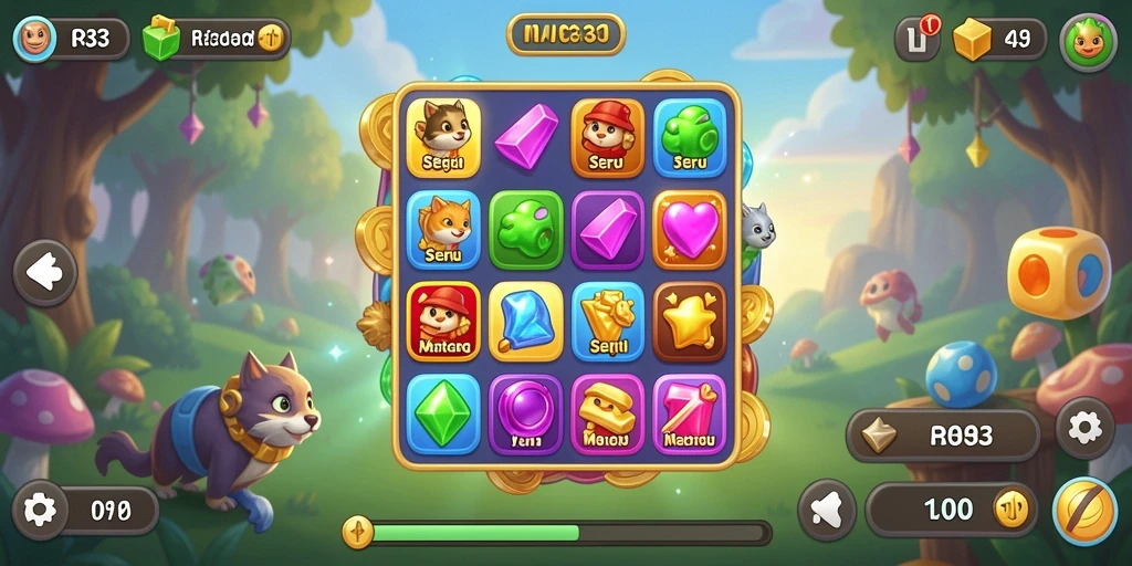 Screenshot gameplay RR33 yang menampilkan kombinasi permata yang menarik.